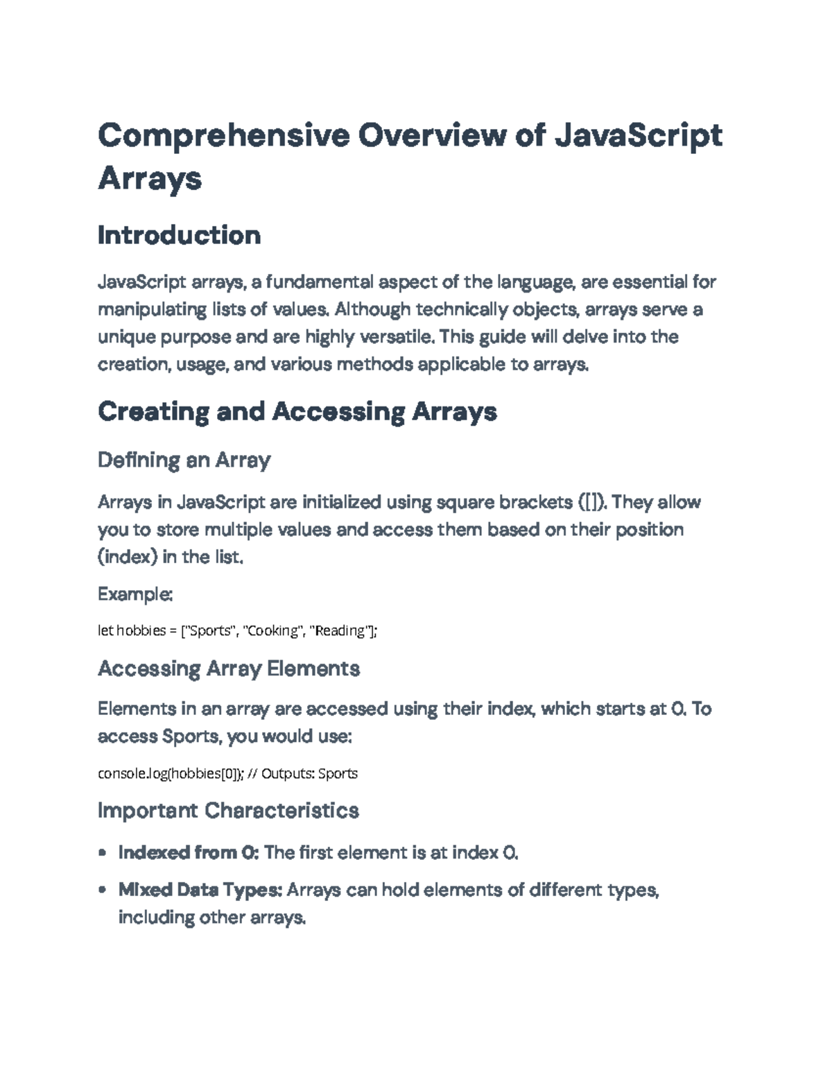 JavaScript Arrays: Creation, Methods, and Advanced Usages Guide ...