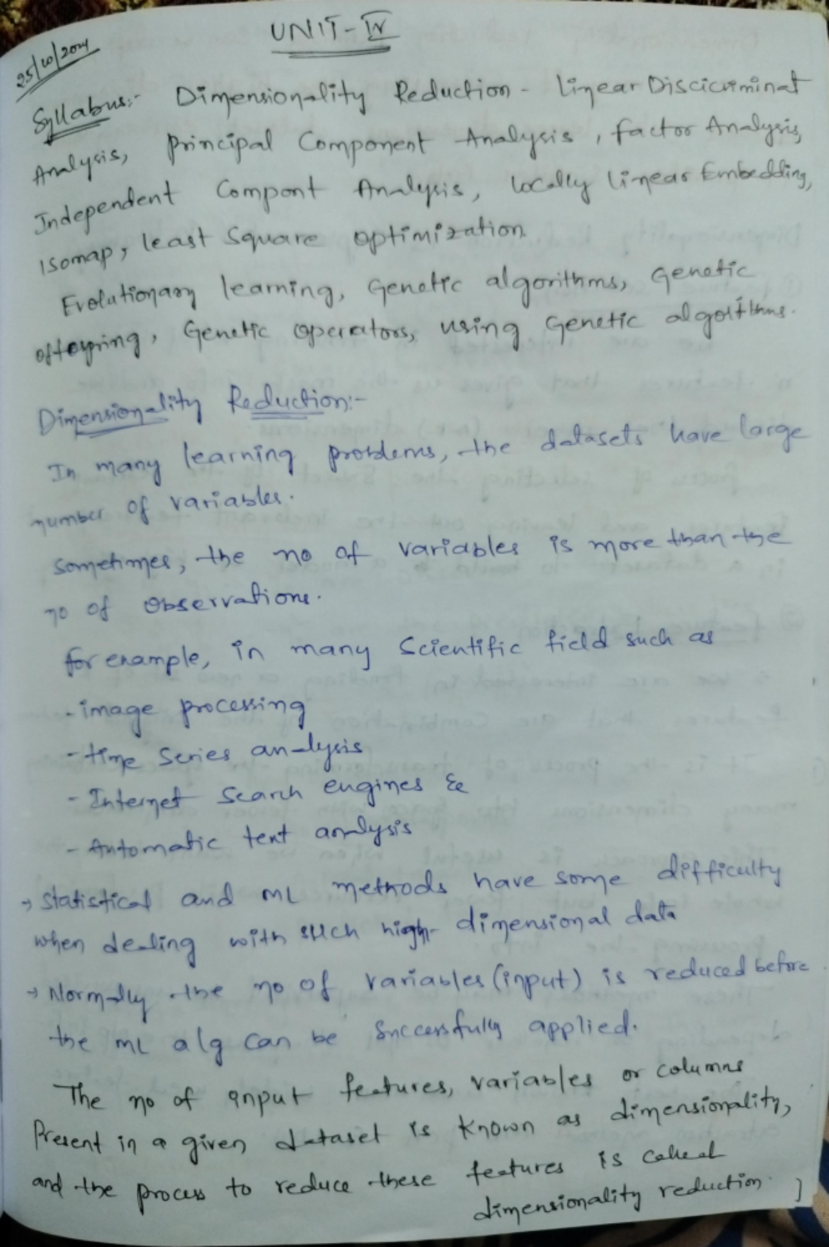 ML 4th Unit - Dimensionality Reduction Techniques Notes - Studocu