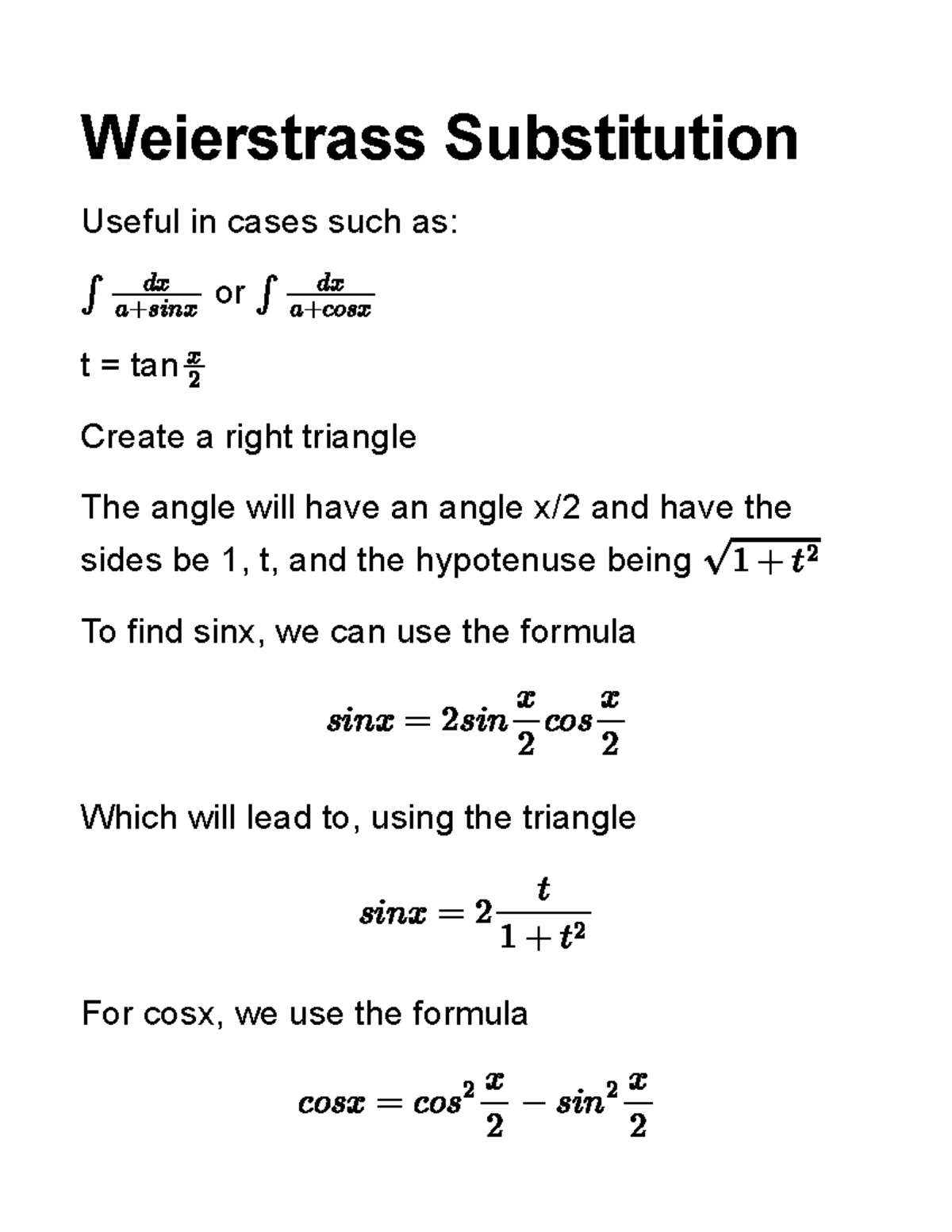 Weierstrass Substitution Weierstrass Substitution Useful In Cases 