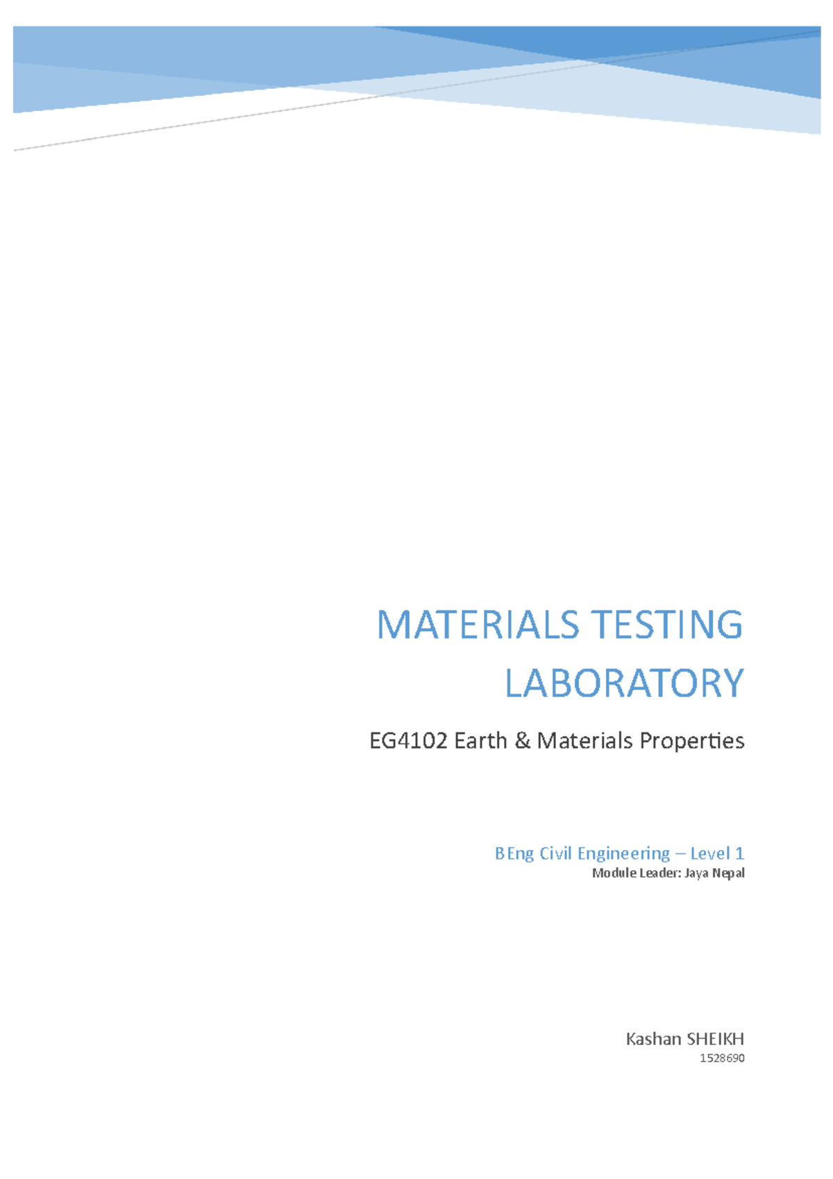 EG4102 Materials Testing Lab Report: Tensile Strength, Slump ...