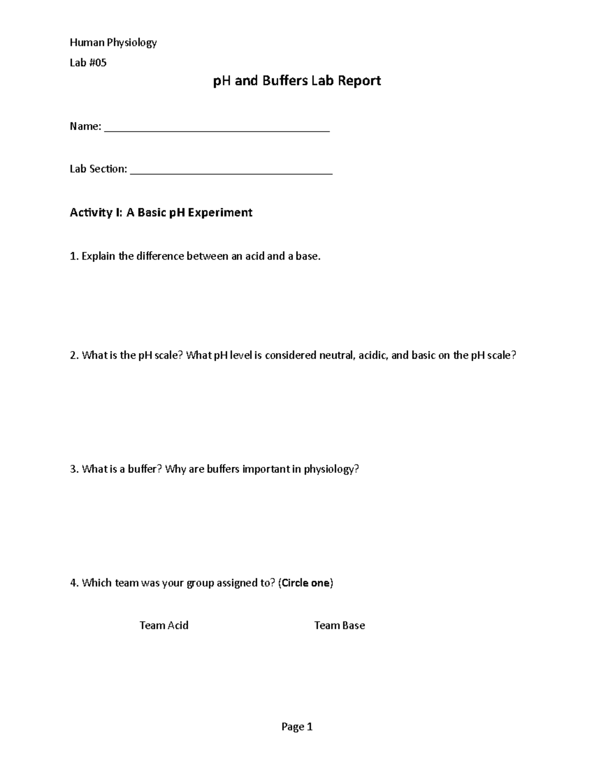 Lab 05 Report: pH and Buffers Experiment Analysis Report - Studocu