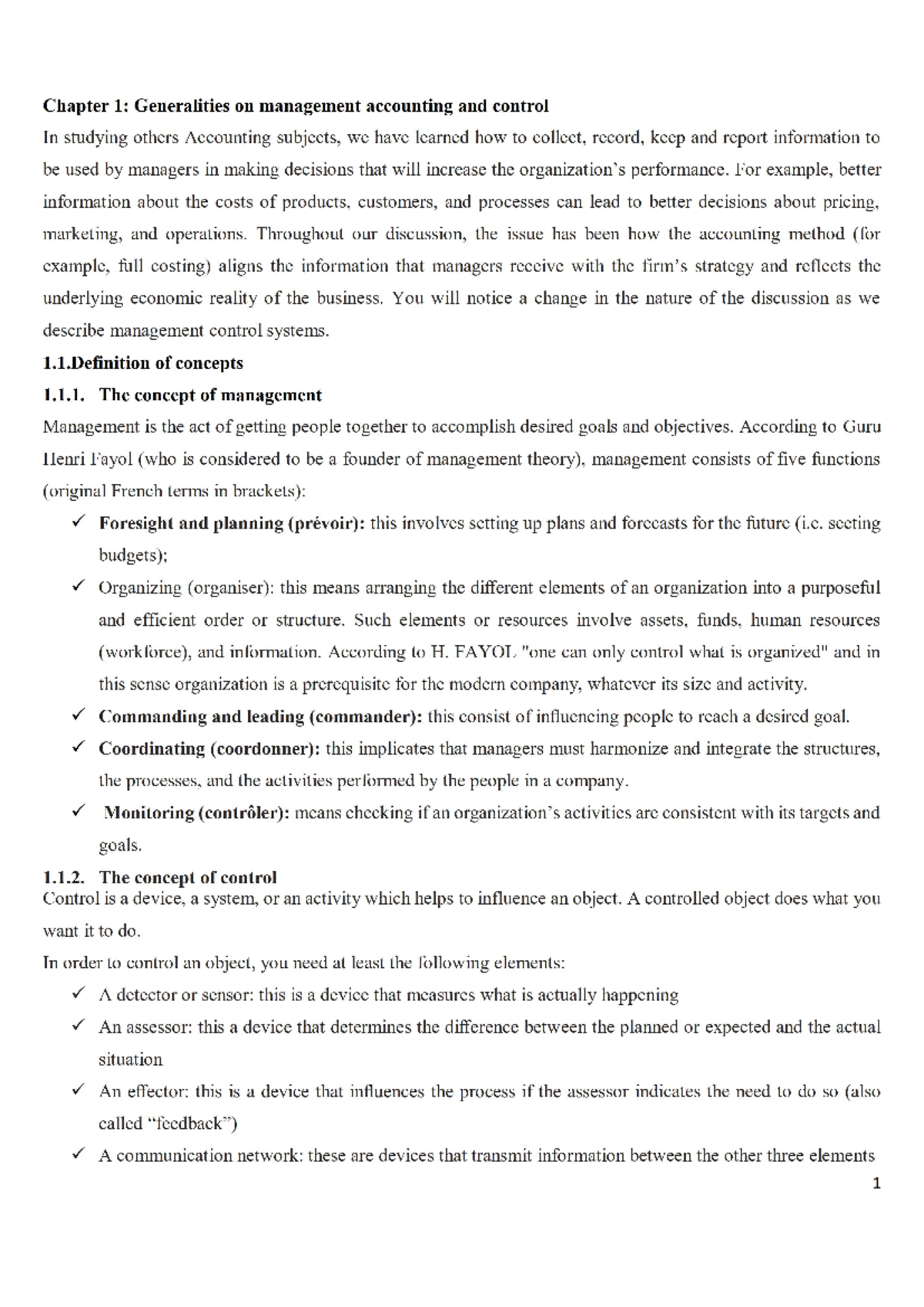 MGMT 101: Intro to Management Accounting & Control Overview - Studocu