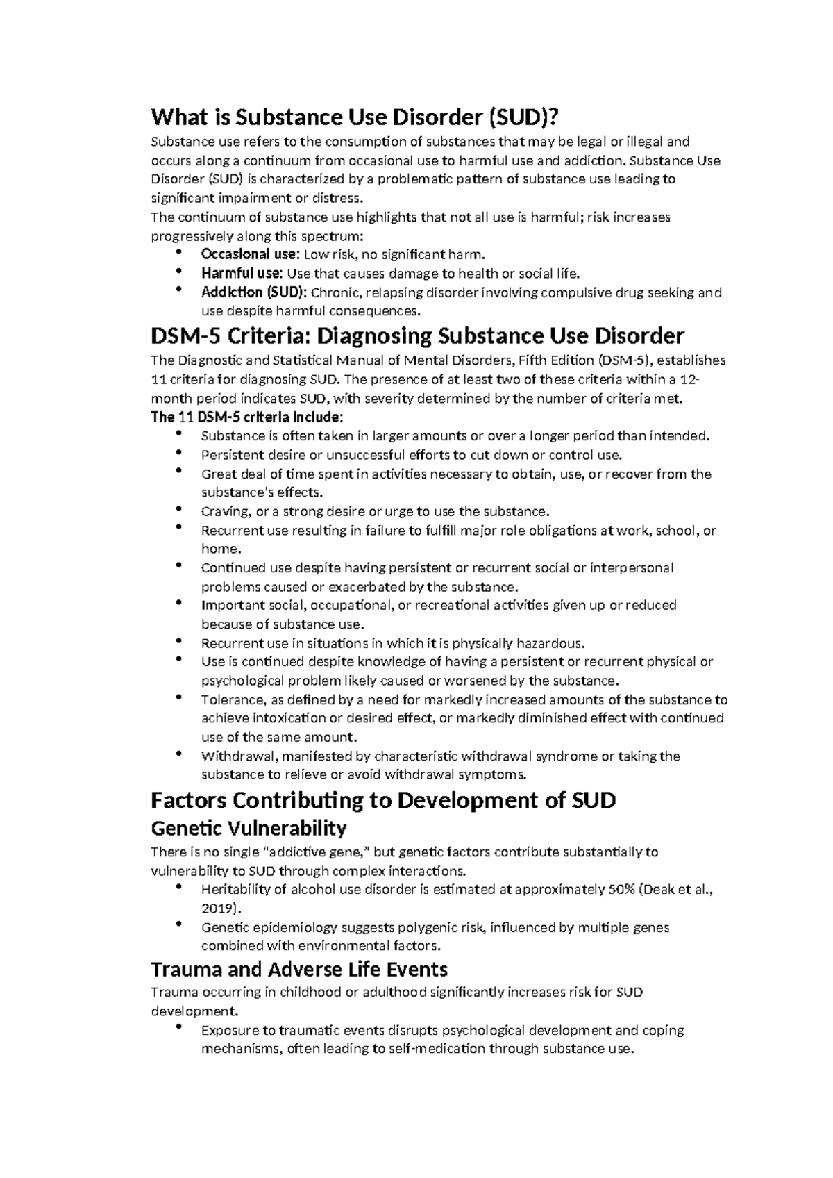 Substance Use Disorder (SUD) Overview and Diagnostic Criteria Notes ...