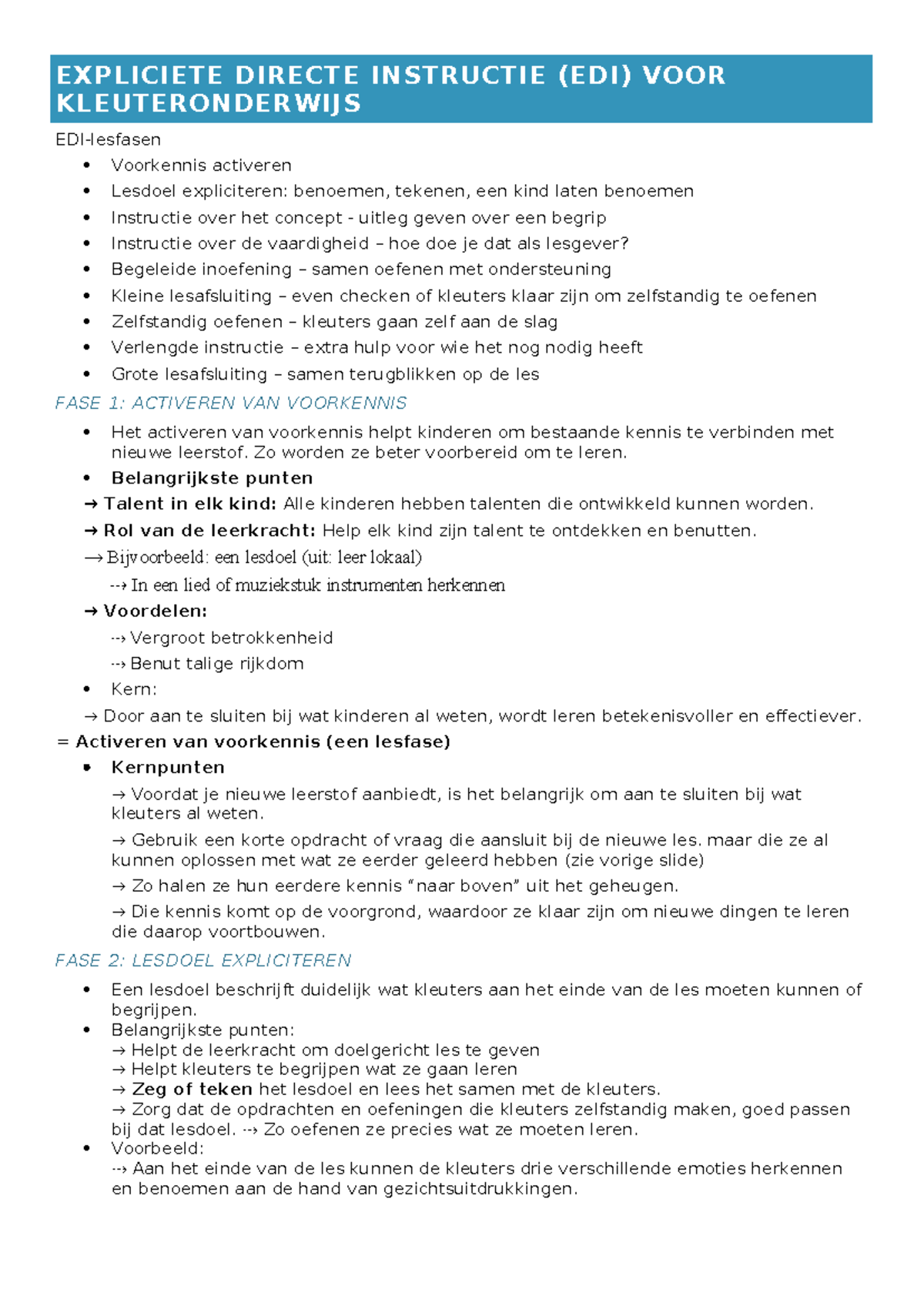 Expliciete Directe Instructie (EDI) voor Kleuteronderwijs: Lesfasen en ...