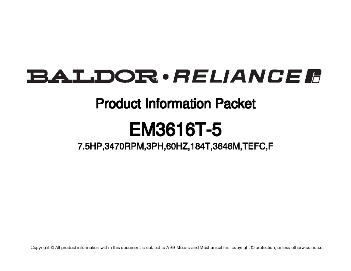 EM3616T - Product Information Packet for 7.5HP Induction Motor - Studocu