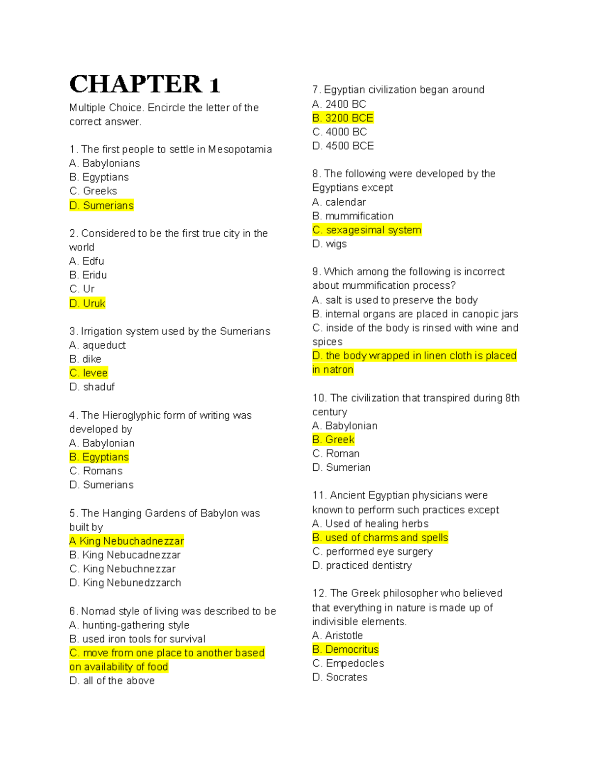STS MOCK TEST w - CHAPTER 1 Multiple Choice. Encircle the letter of the ...