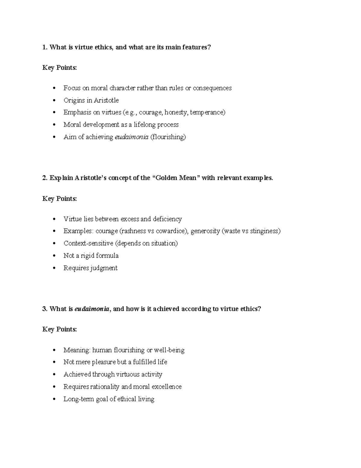 Virtue Ethics Overview: Key Concepts & Discussion Questions - Studocu