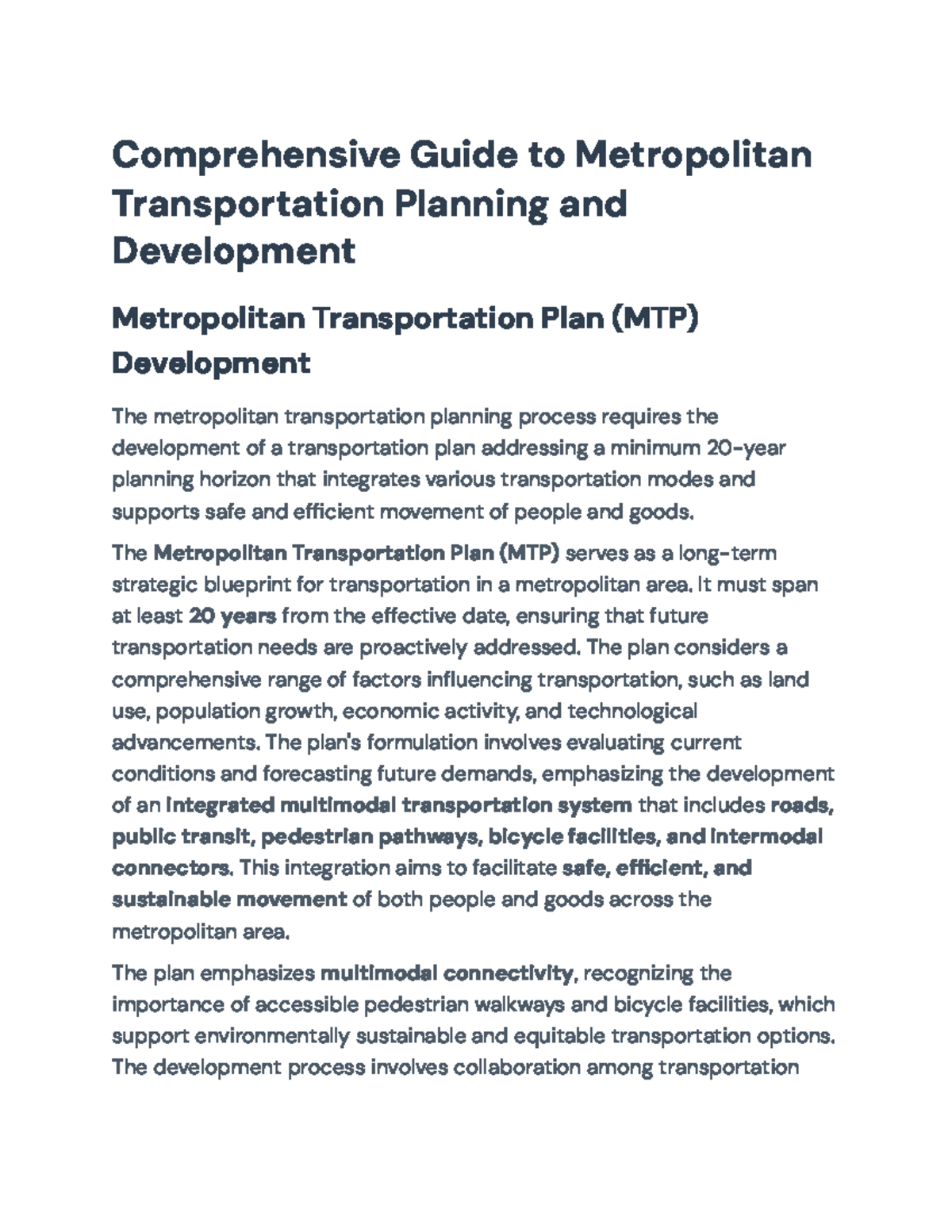 Metropolitan Transportation Planning Overview (MTP) Guide - Studocu
