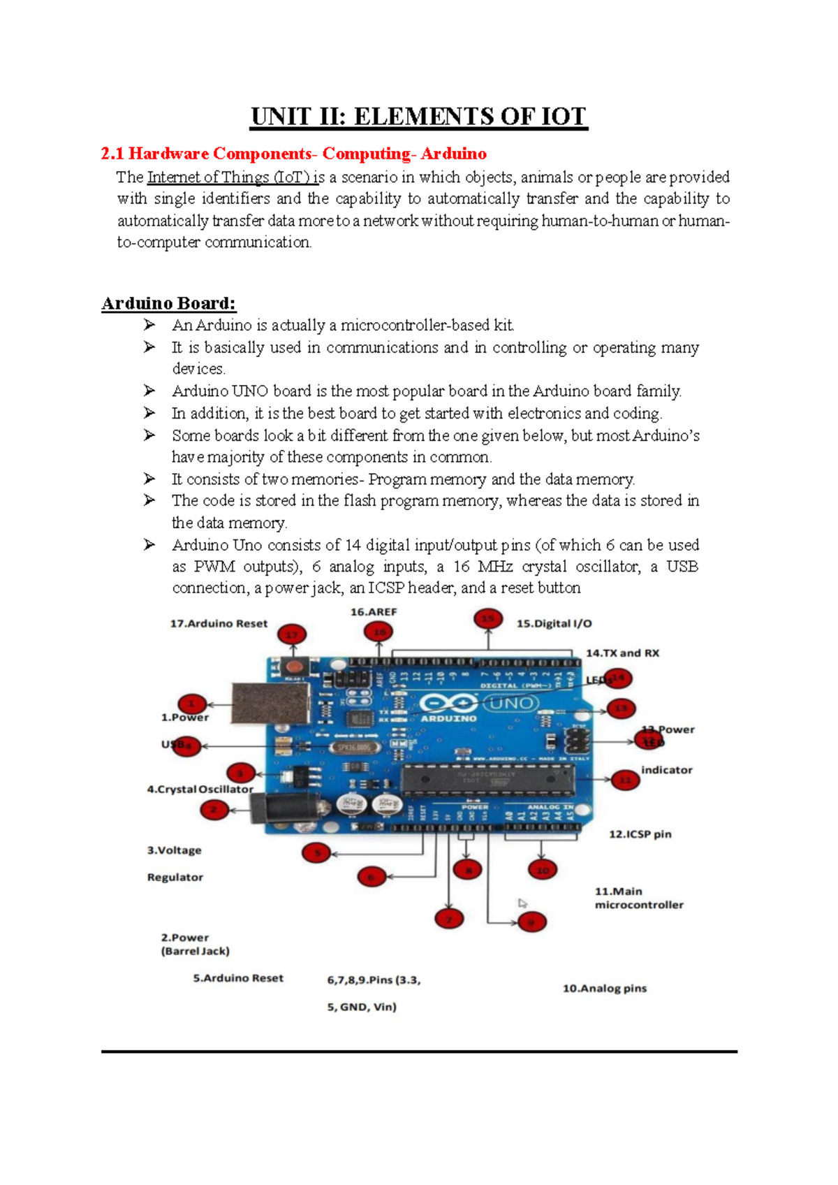 IOT R20 CSE-AIML UNIT II Notes: Arduino and Processor Insights - Studocu