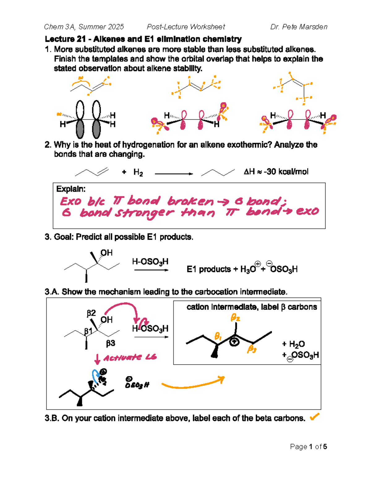 Chem 3A, Summer 2025 Post-Lecture Worksheet - Studocu