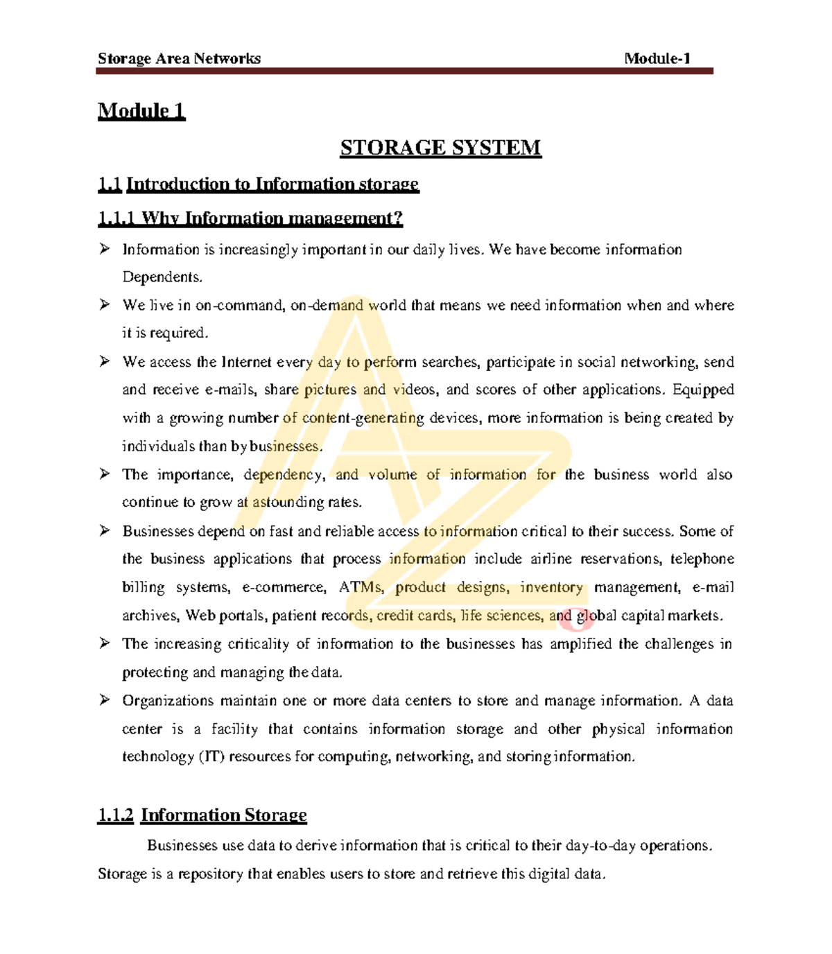 SAN Mod1: Introduction to Information Storage and Data Management - Studocu