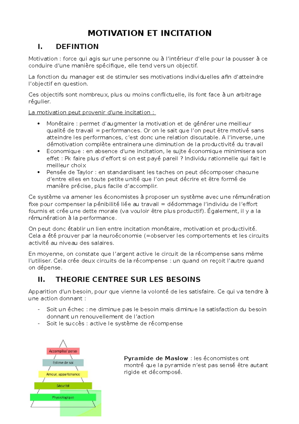Étude sur la Motivation et Incitation dans le Mgt (MGT 101) - Studocu