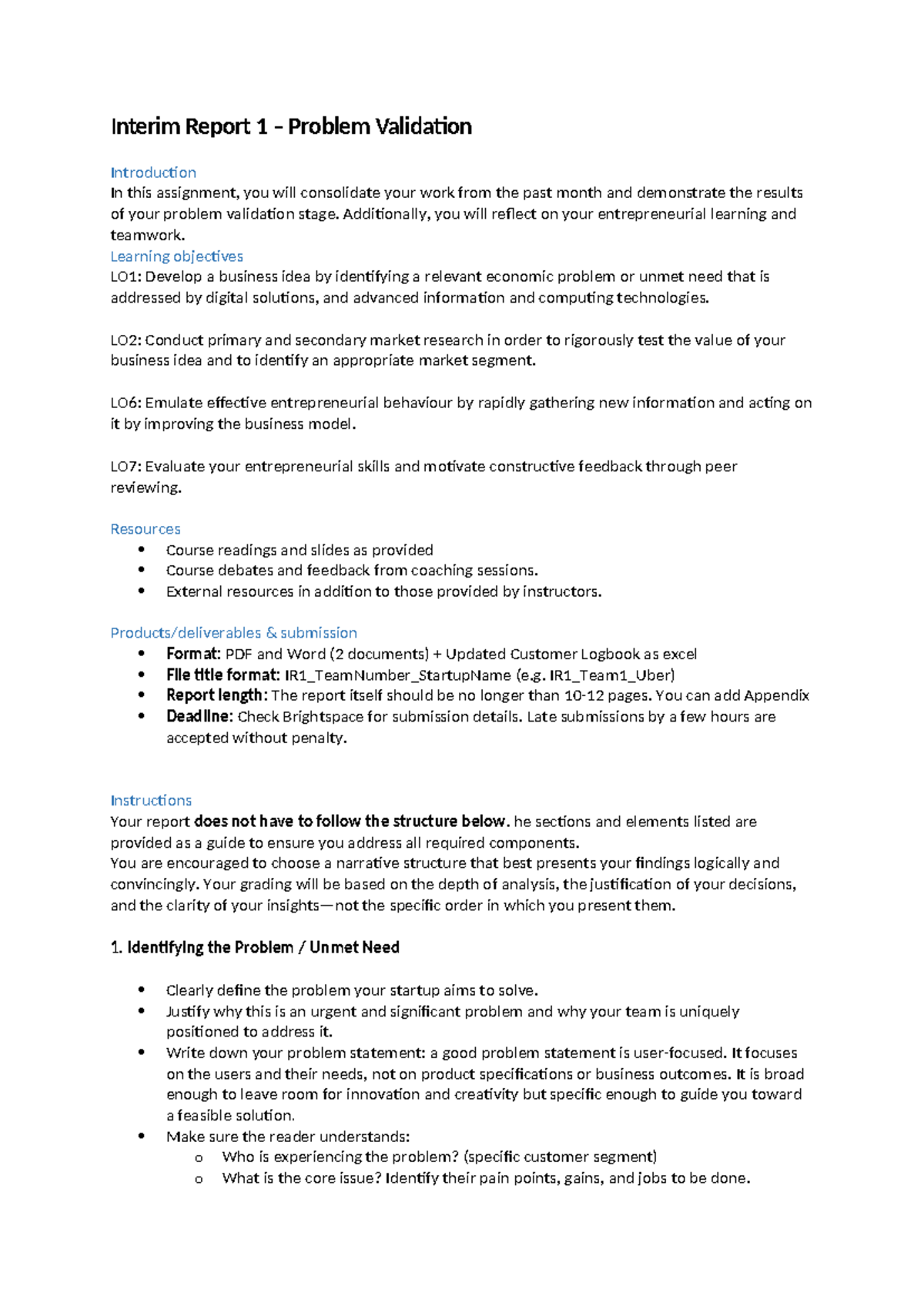 Interim Report 1 (IR1) – Problem Validation & Team Reflection 2025 Q3 ...