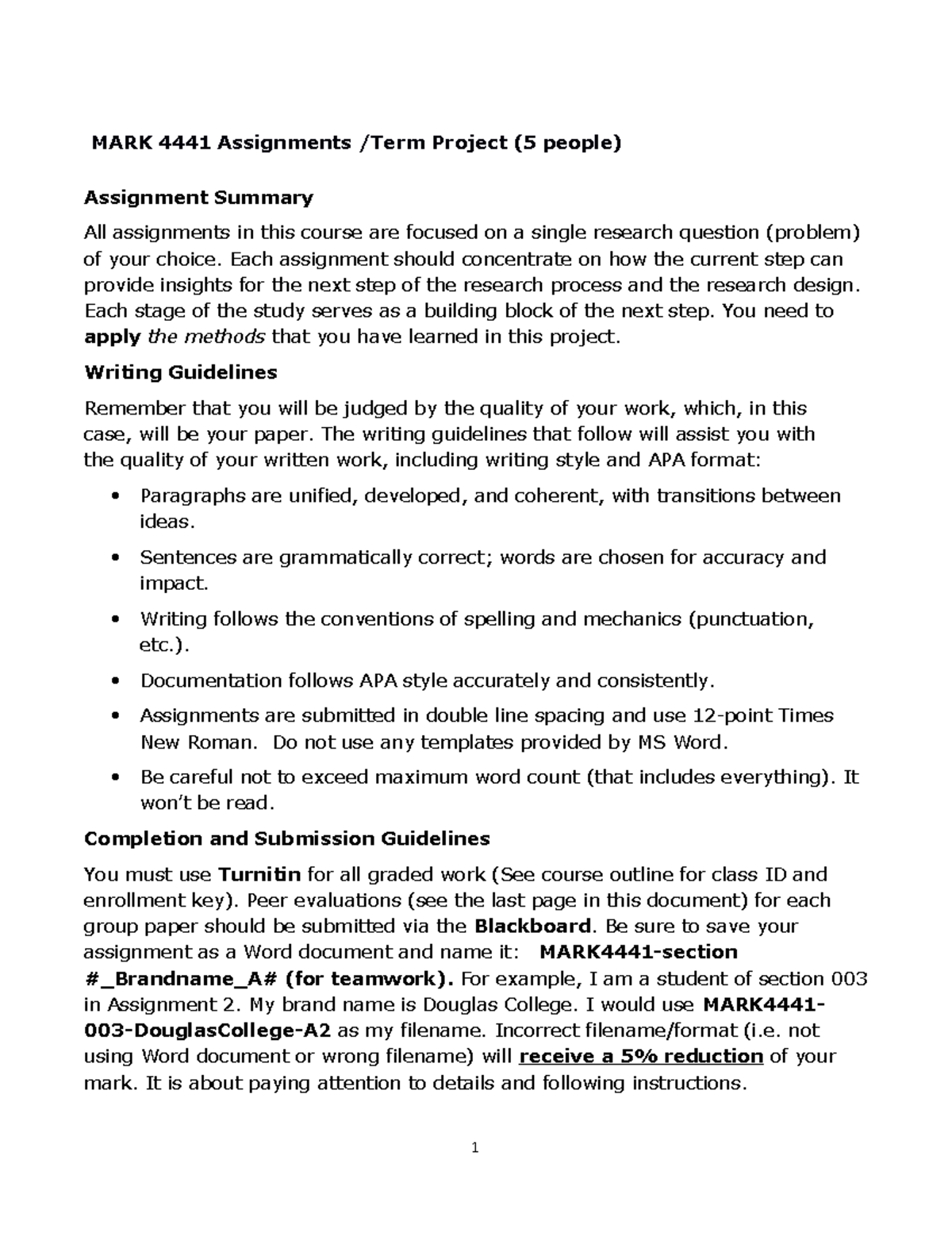 MARK 4441 Project instruction 2023F - MARK 4441 Assignments /Term ...