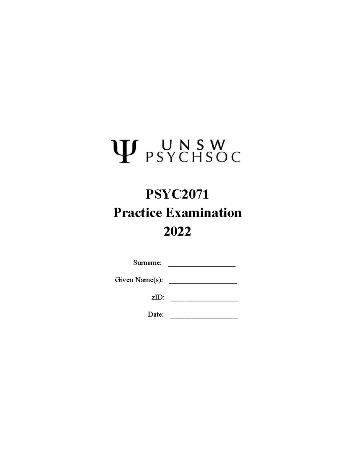 2022 PSYC2071 Practice Examination Questions and Answers - Studocu