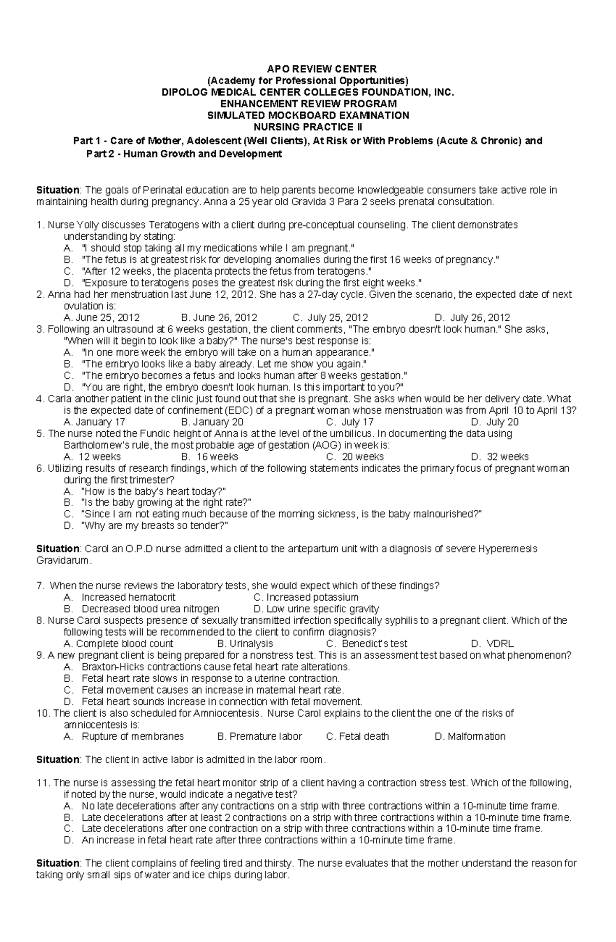 NP-2-1 Nursing Practice II: Mock Board Exam Review Notes - Studocu