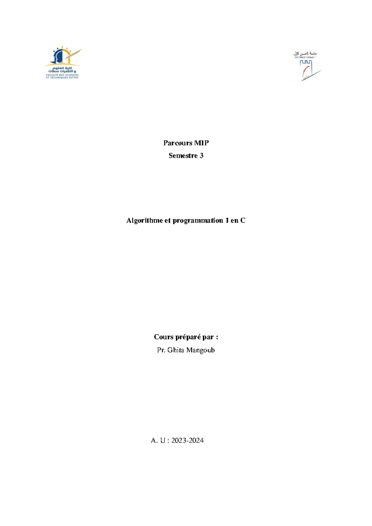 Support ALG PRG 1 chapitre 1 - Parcours MIP Semestre 3 Algorithme et ...