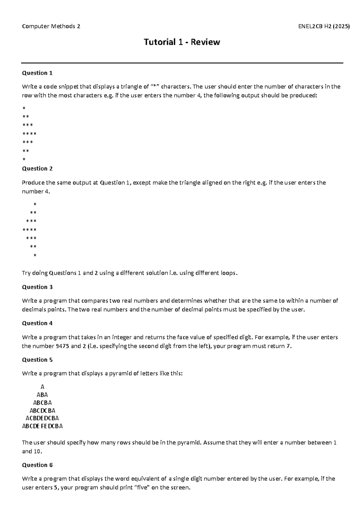 ENEL2CB H2 2025 Tutorial 1: Character Triangle & Program Challenges ...