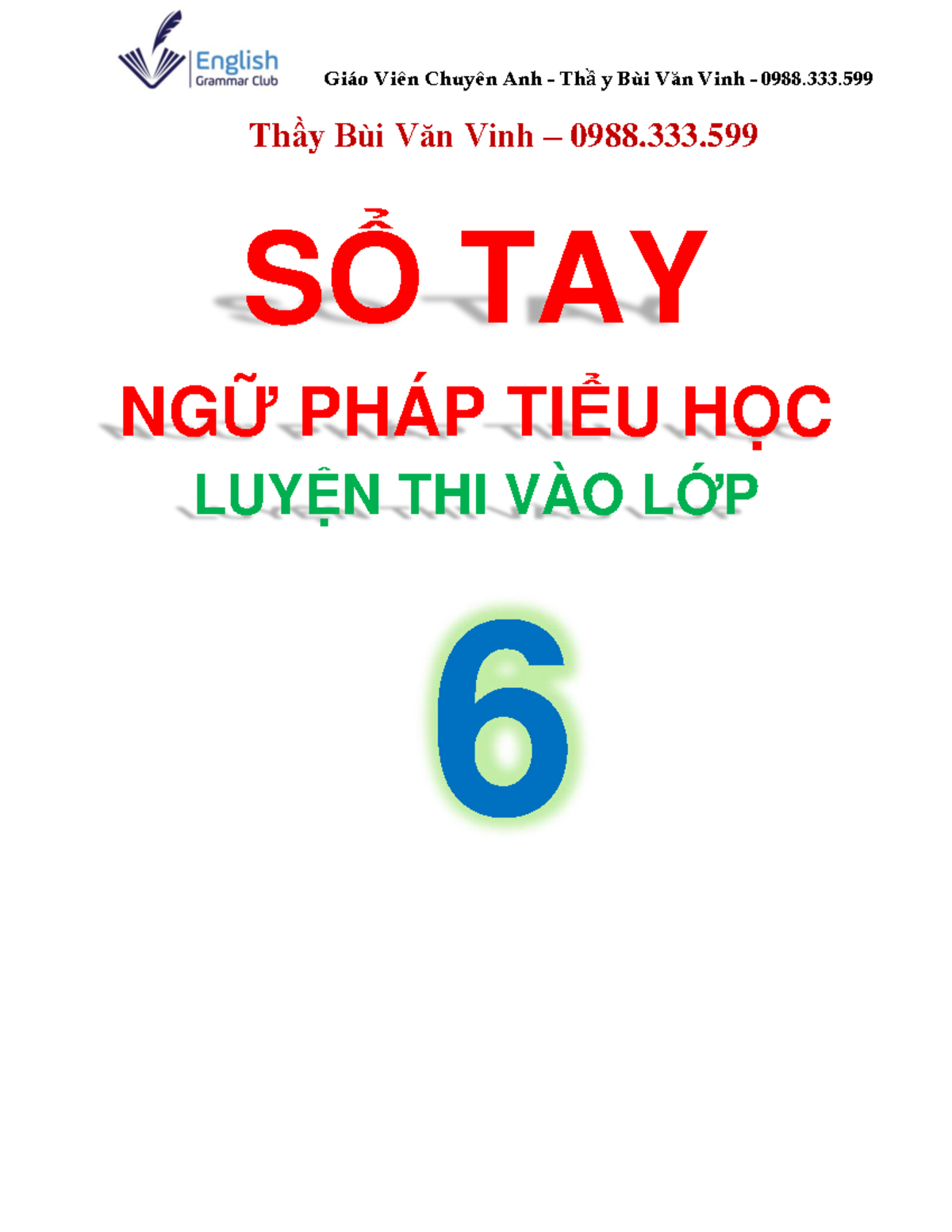 SỔ TAY NGỮ PHÁP TIỂU HỌC LỚP 6 - Thầy Bùi Văn Vinh - Document Preview