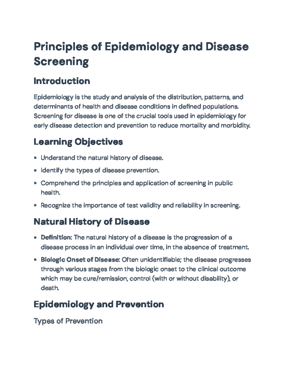 Epidemiology and Disease Screening: Principles and Applications ...