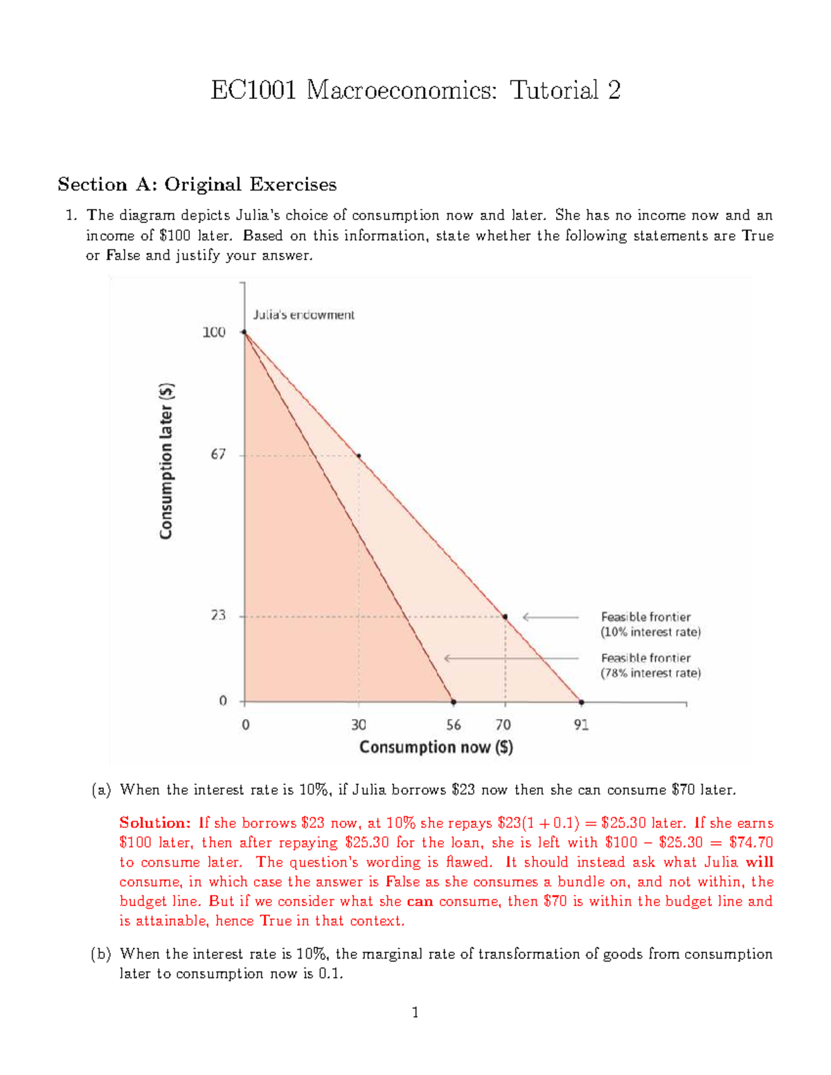 EC1001 Macroeconomics: Tutorial 2 Solutions and Exercises Analysis ...