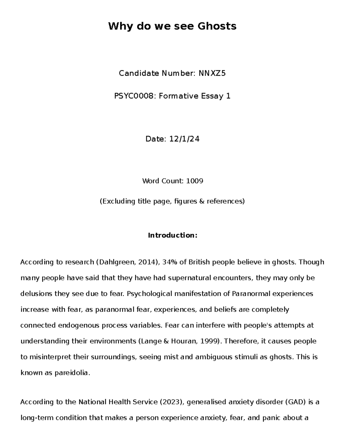 GAD & Paranormal Perception: Investigating Ghost Sightings in Anxiety ...