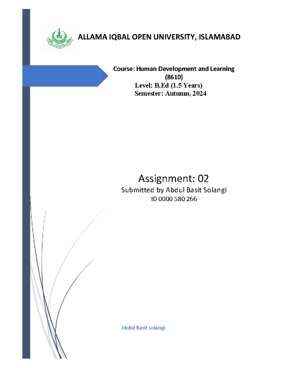 Human Development & Learning (8610) - Assignment 02 Insights - Studocu