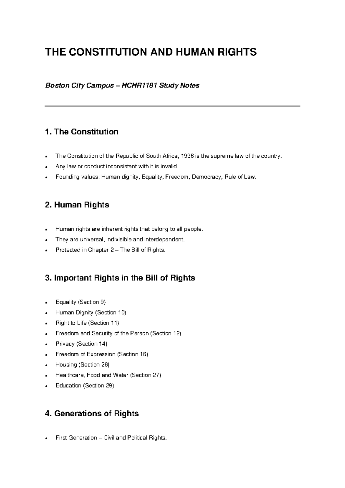 HCHR1181 Constitution and Human Rights Study Notes - Studocu