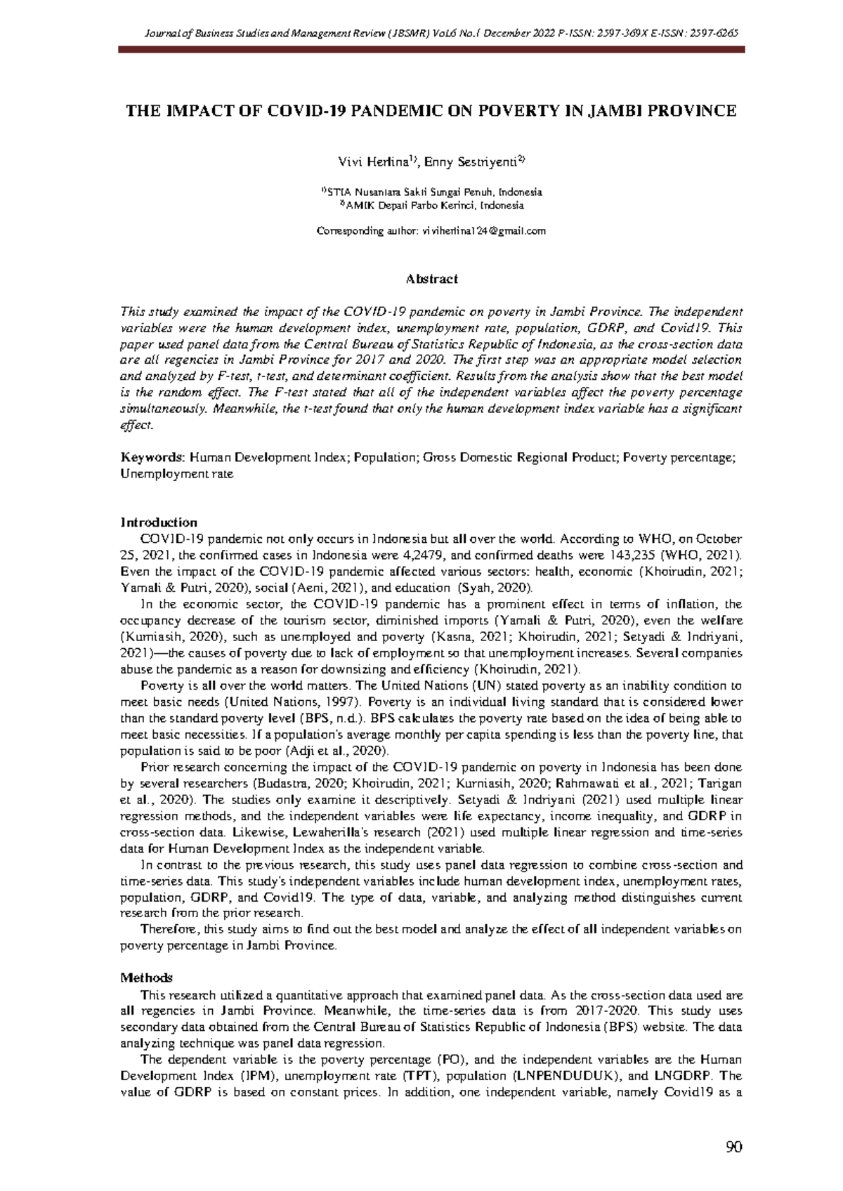 JBSMR - The Impact of COVID-19 on Poverty in Jambi Province Analysis ...