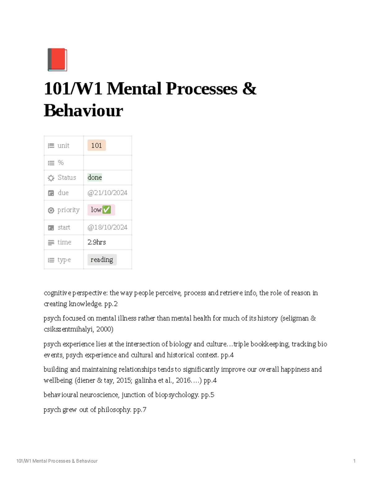 PSYC101 Week 1: Cognitive Perspectives on Mental Processes - Studocu