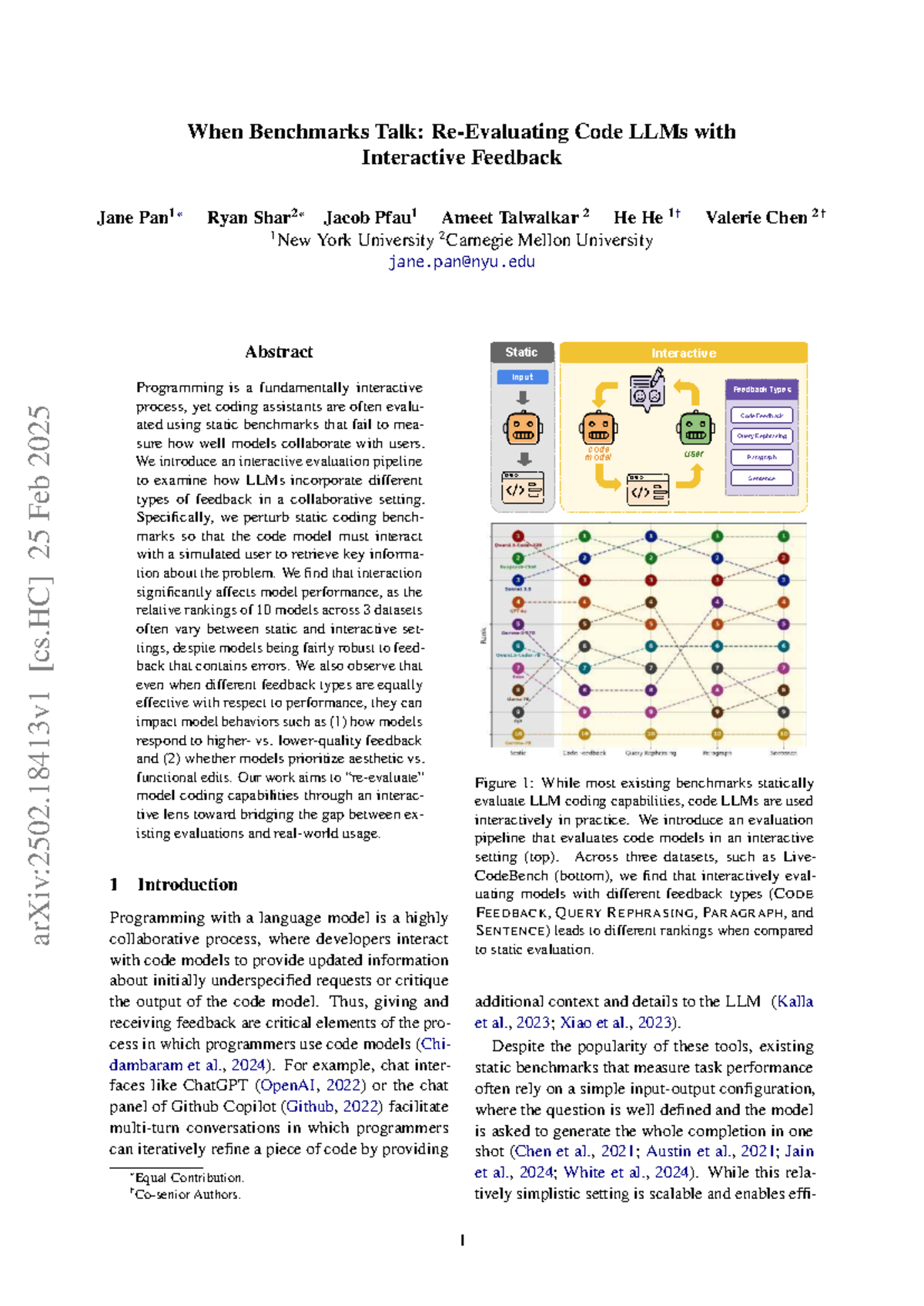 Interactive Evaluation of Code LLMs: Feedback Types and Performance (CS ...