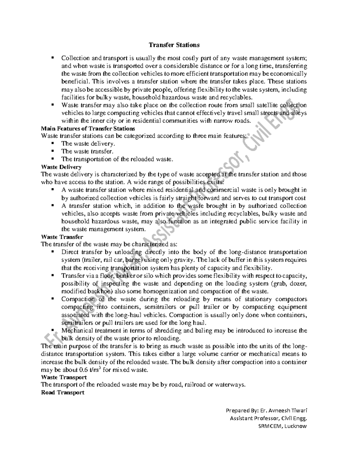 Classification of Transfer Stations in Solid Waste Management - Studocu