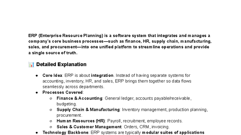 ERP Systems Overview: Integration, Benefits, and Examples - Studocu