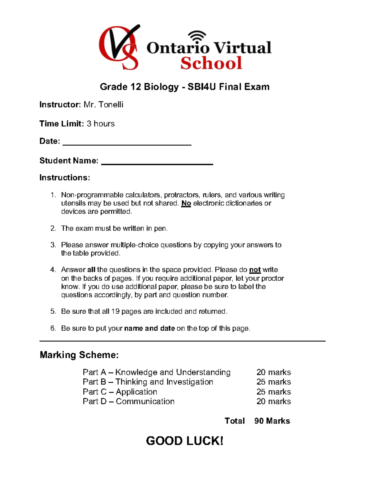SBI4U Final Exam Study Guide 2022-2023: Key Concepts & Strategies - Studocu