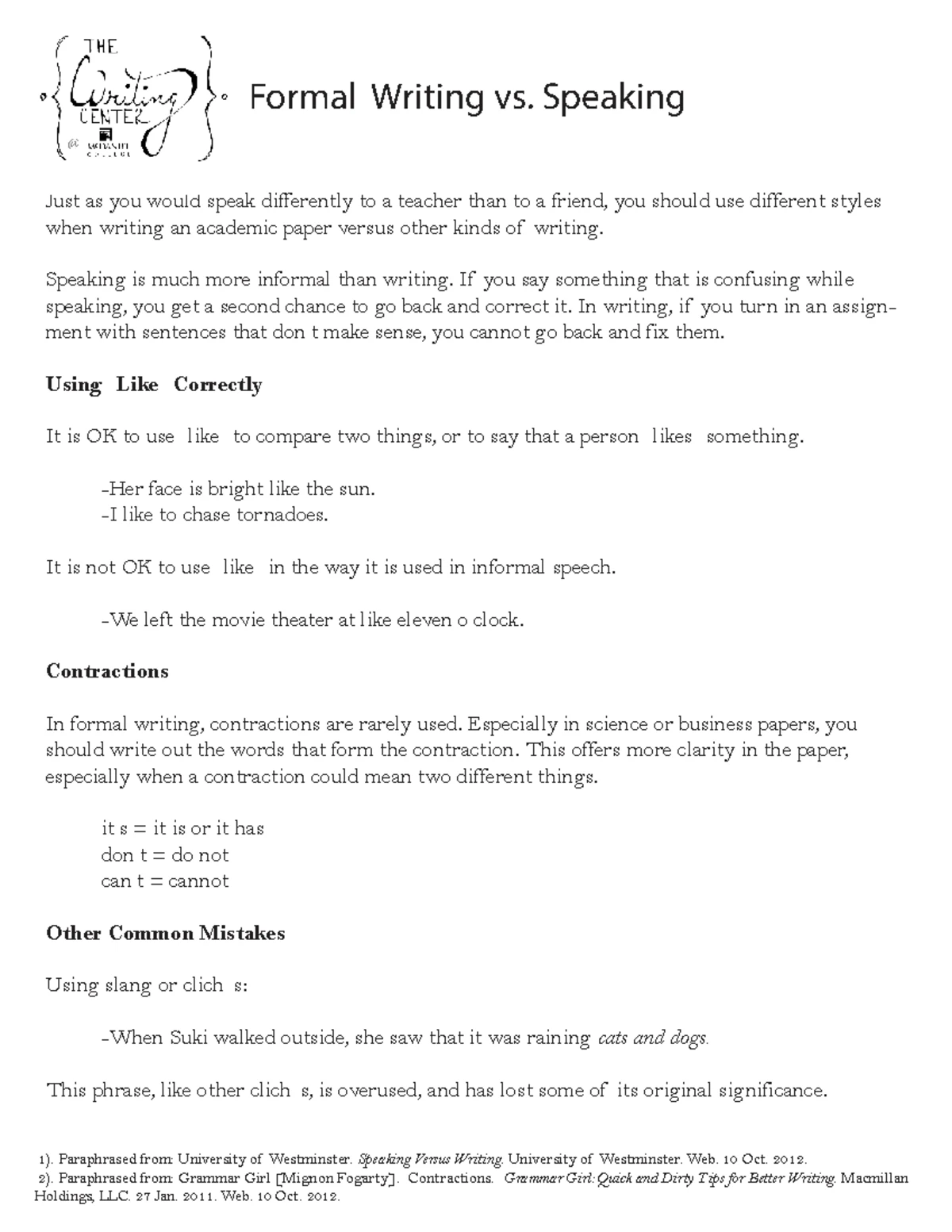 Formal Writing Cheat Sheet: Guidelines for Academic Papers - Studocu