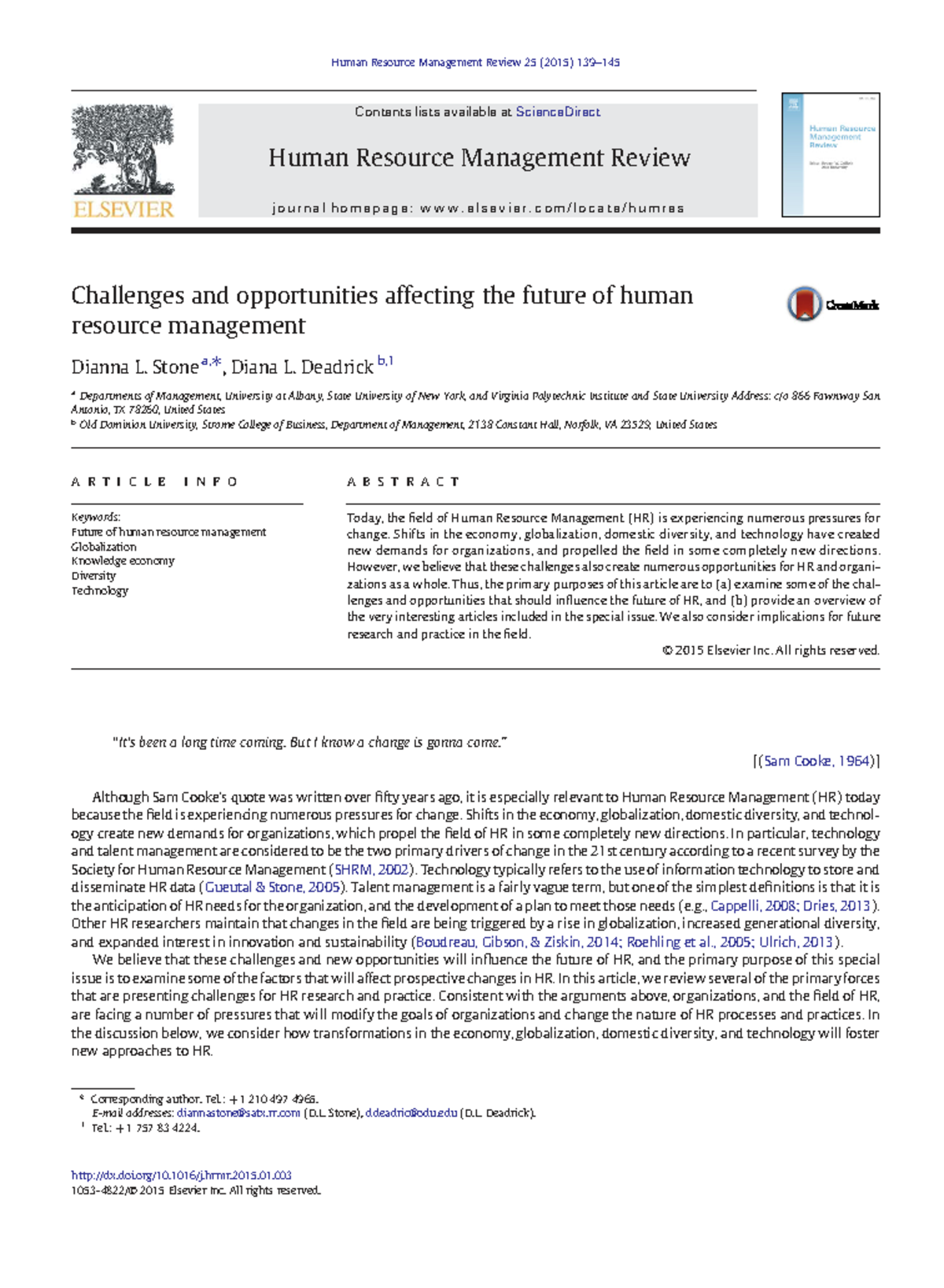 HRM Review Article 2015: Challenges & Opportunities for HRM's Future ...