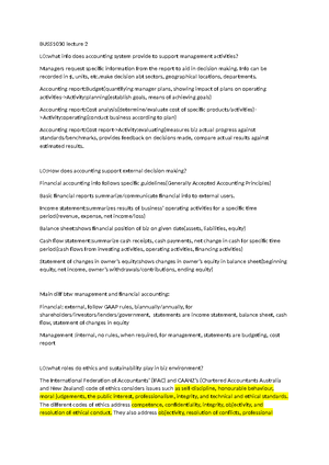 BUSS1030 Notes - Table of Contents Introduction to Business Accounting ...