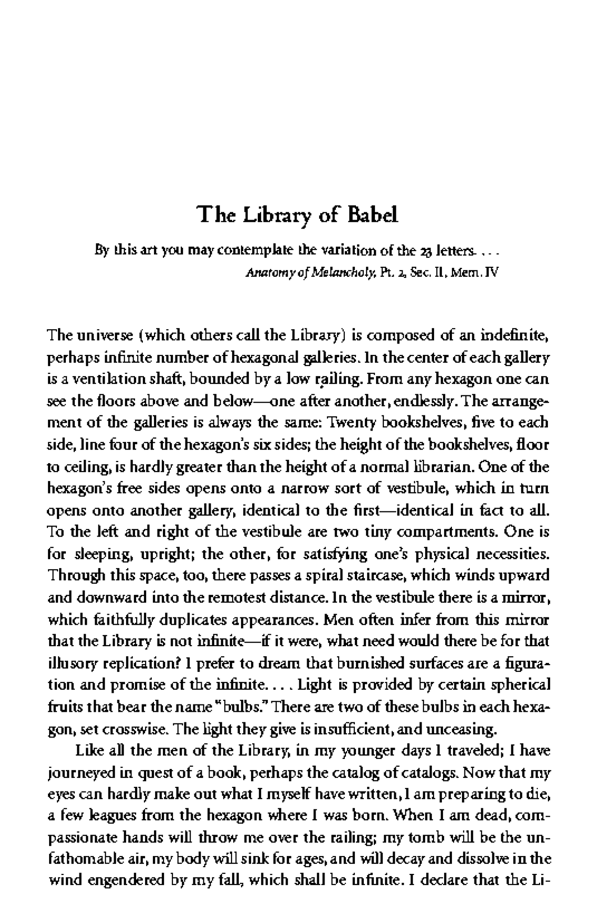 Jorge Luis Borges - The Library of Babel: An Infinite Exploration - Studocu