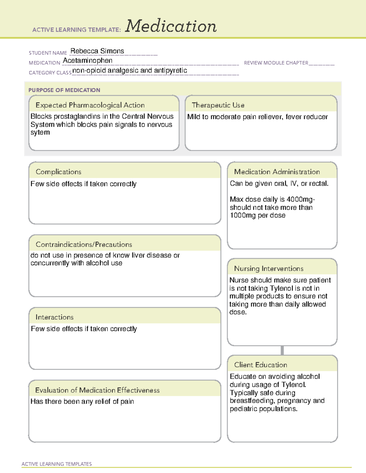 Tylenol Medication Management - NUR-101 Practical Nursing Template ...