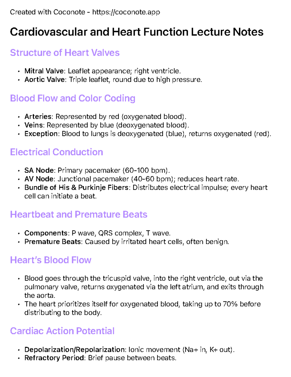 Understanding heart function and health notes - Created with Coconote ...