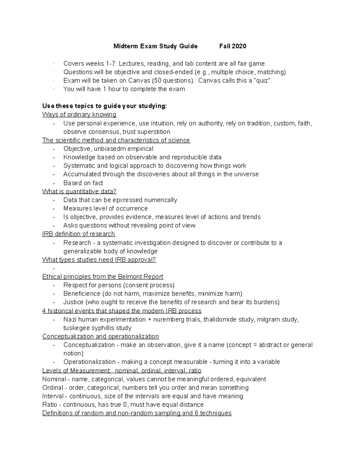 Midterm Exam Study Guide - Lecture Notes for PSY 101 Fall 2020 - Studocu