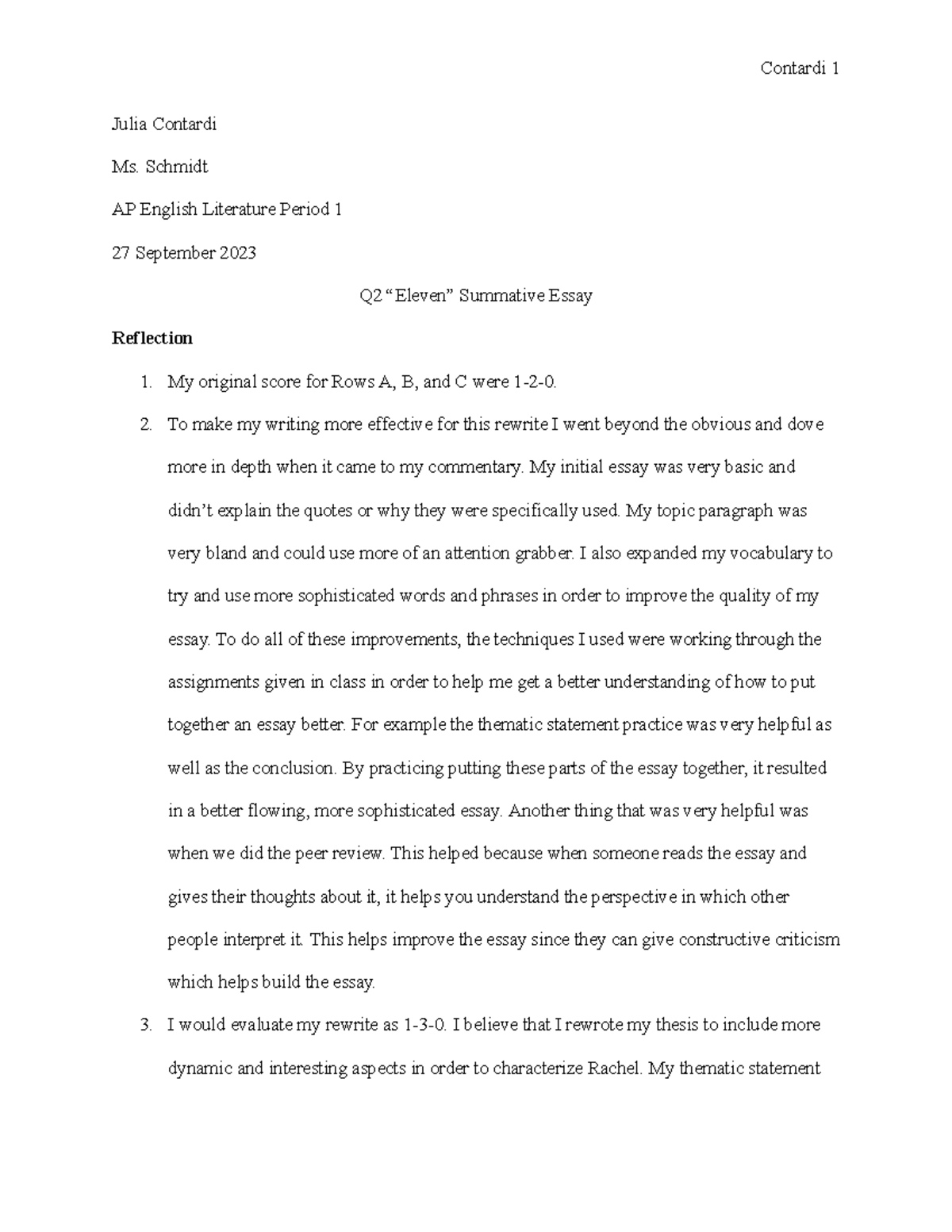 AP Lit Q2 Summative Essay: Reflection on "Eleven" by Cisneros - Studocu
