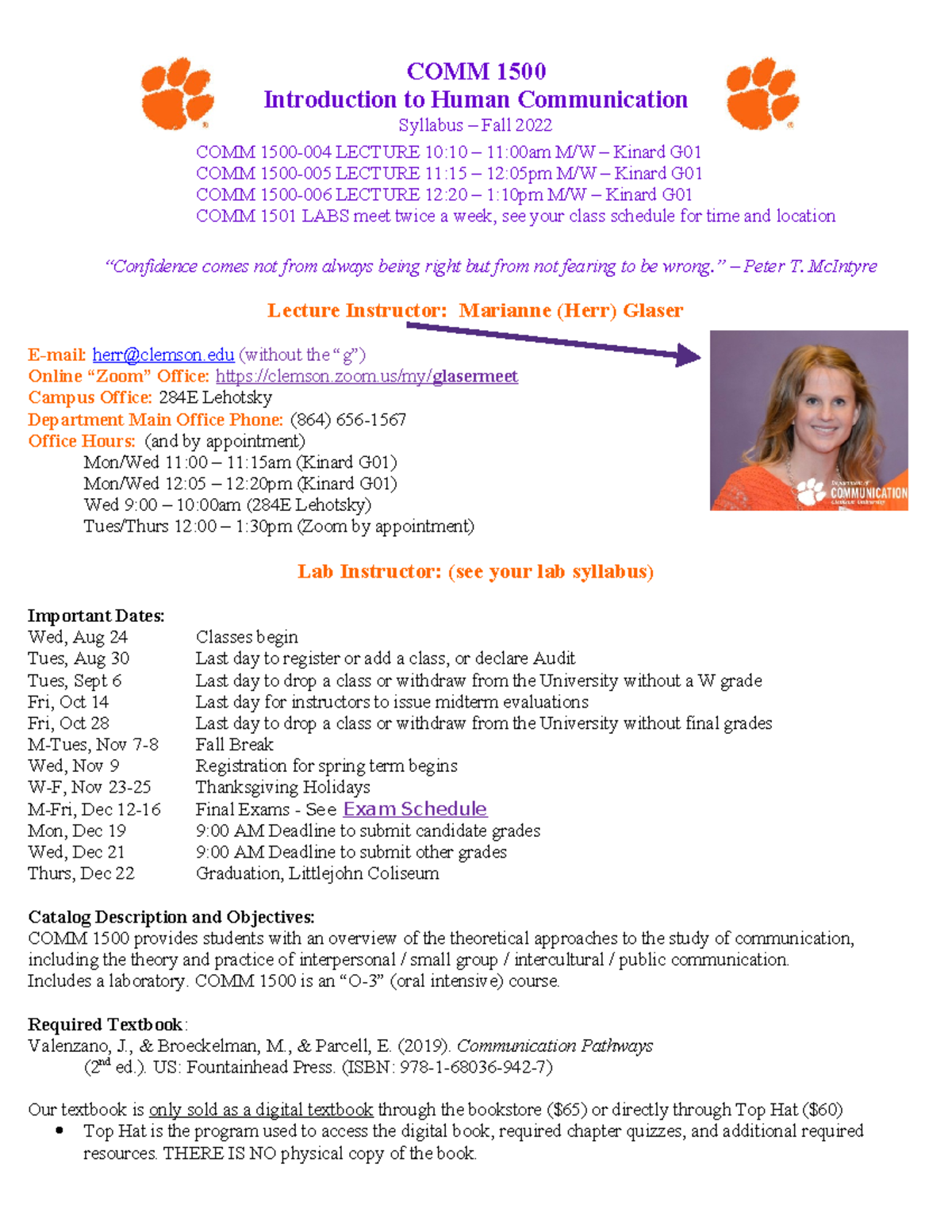 COMM 1500 Introduction to Human Communication Syllabus – Fall 2022 ...