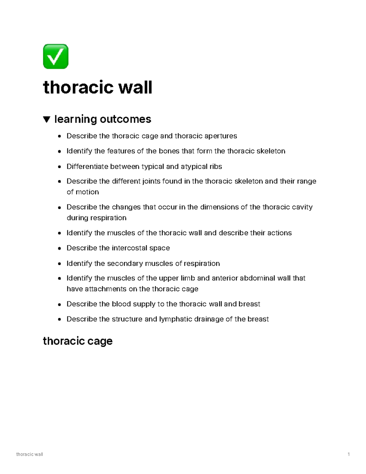 Thoracic Wall Overview: Anatomy, Muscles, and Function - Studocu