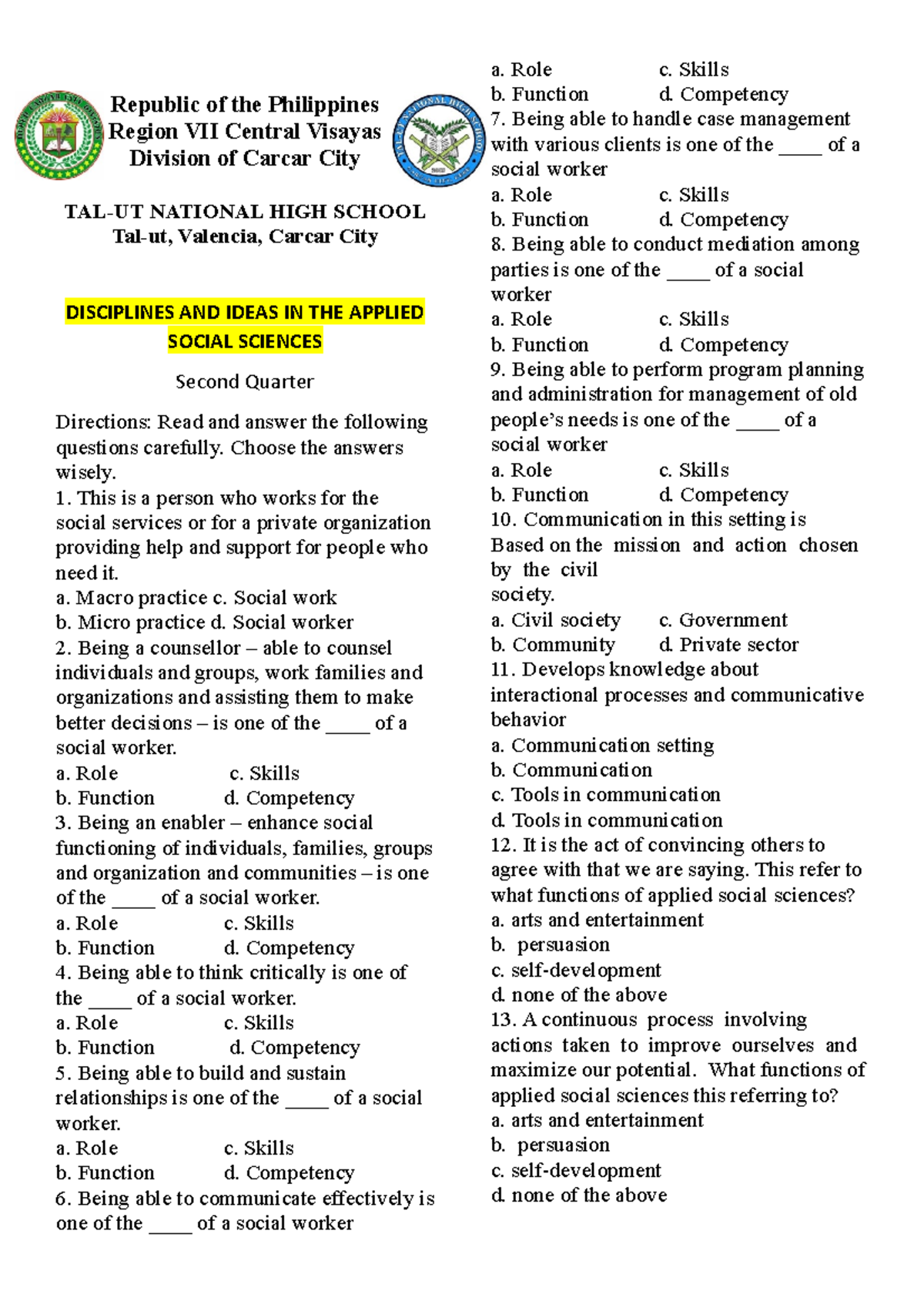DISP 2ND Quarter - REVIEWER for Disciplines in Applied Social Sciences ...