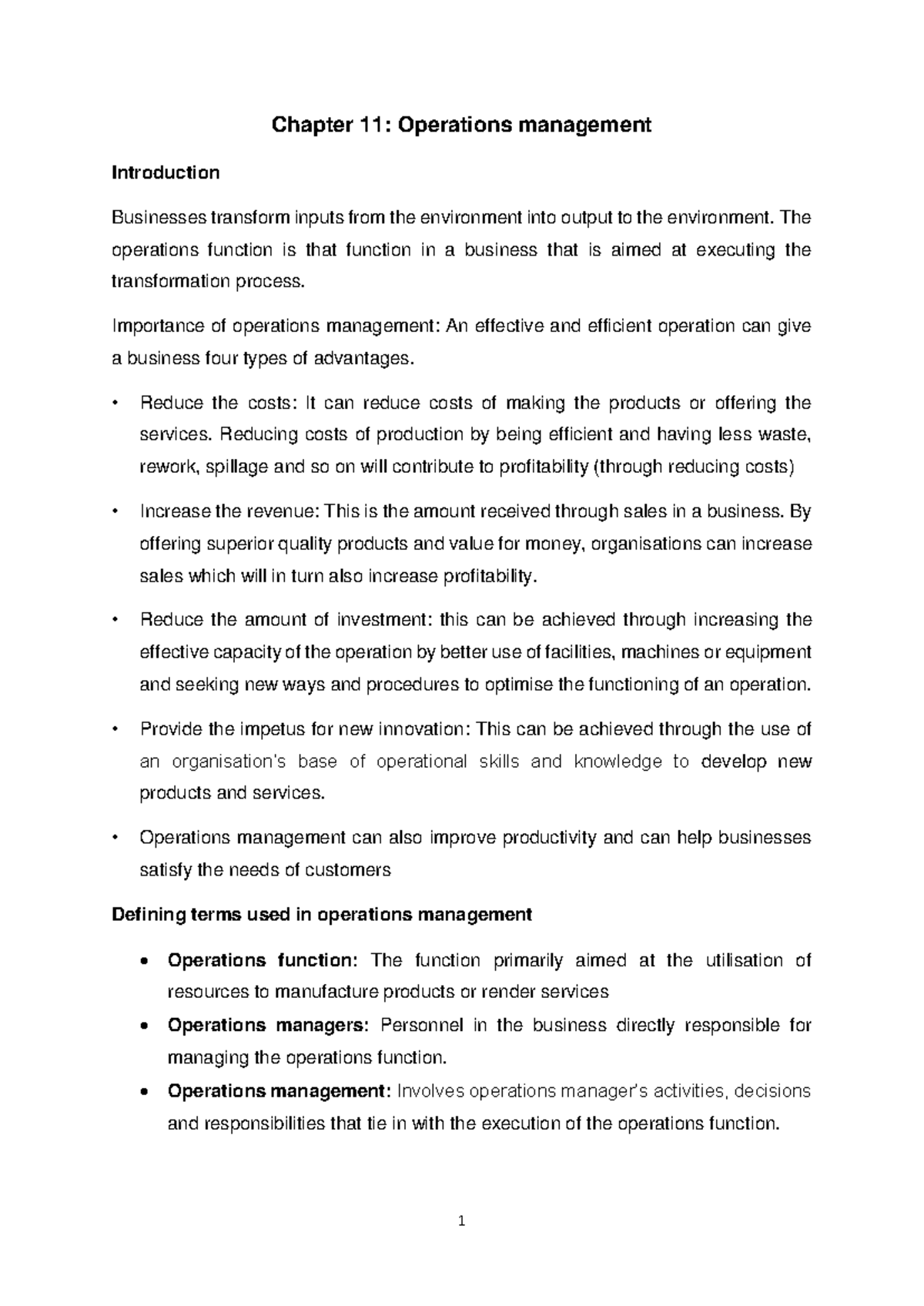 BEC112F L Bus Man Notes: Operations Management Chapters 11-13 - Studocu