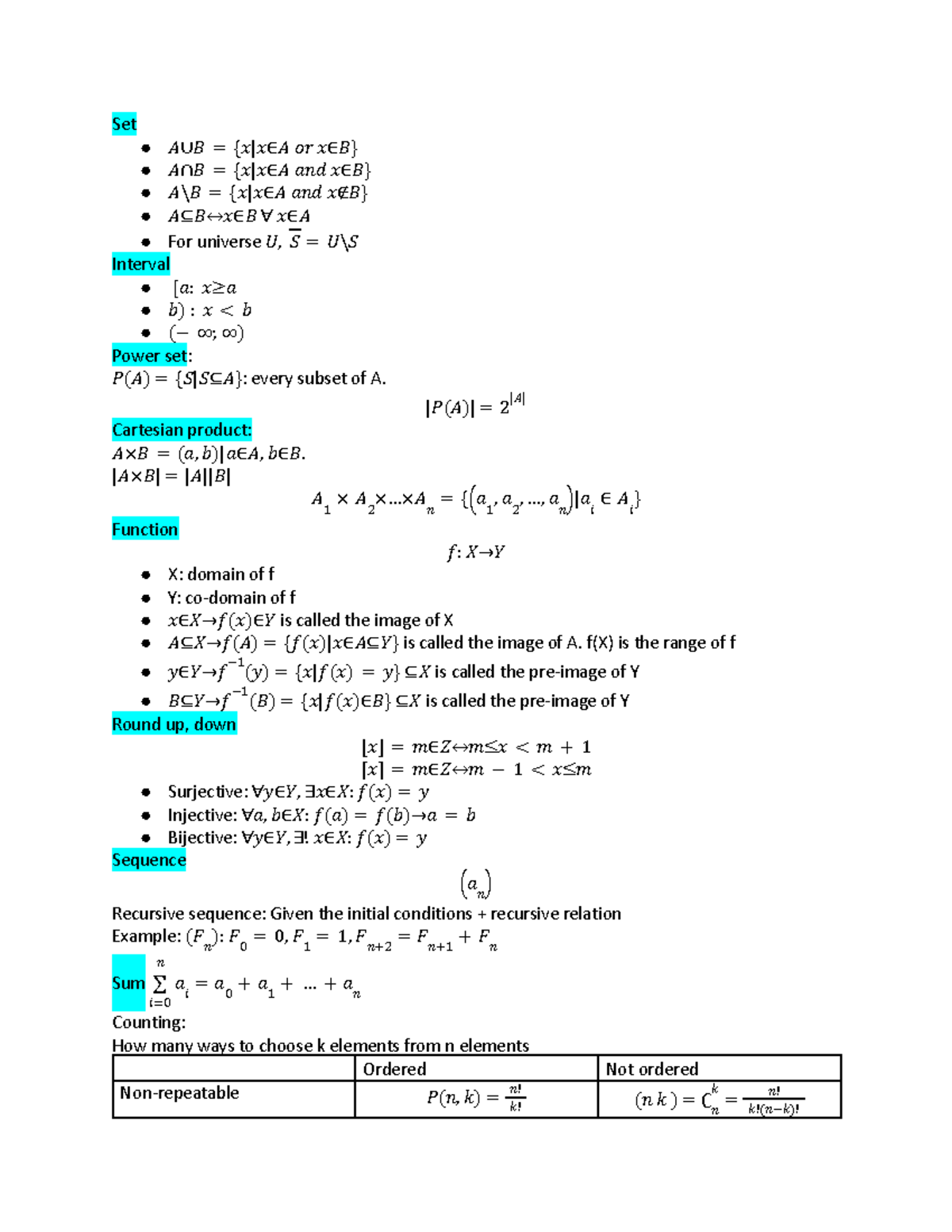 Math1064: Comprehensive Notes on Set Theory and Functions - Studocu