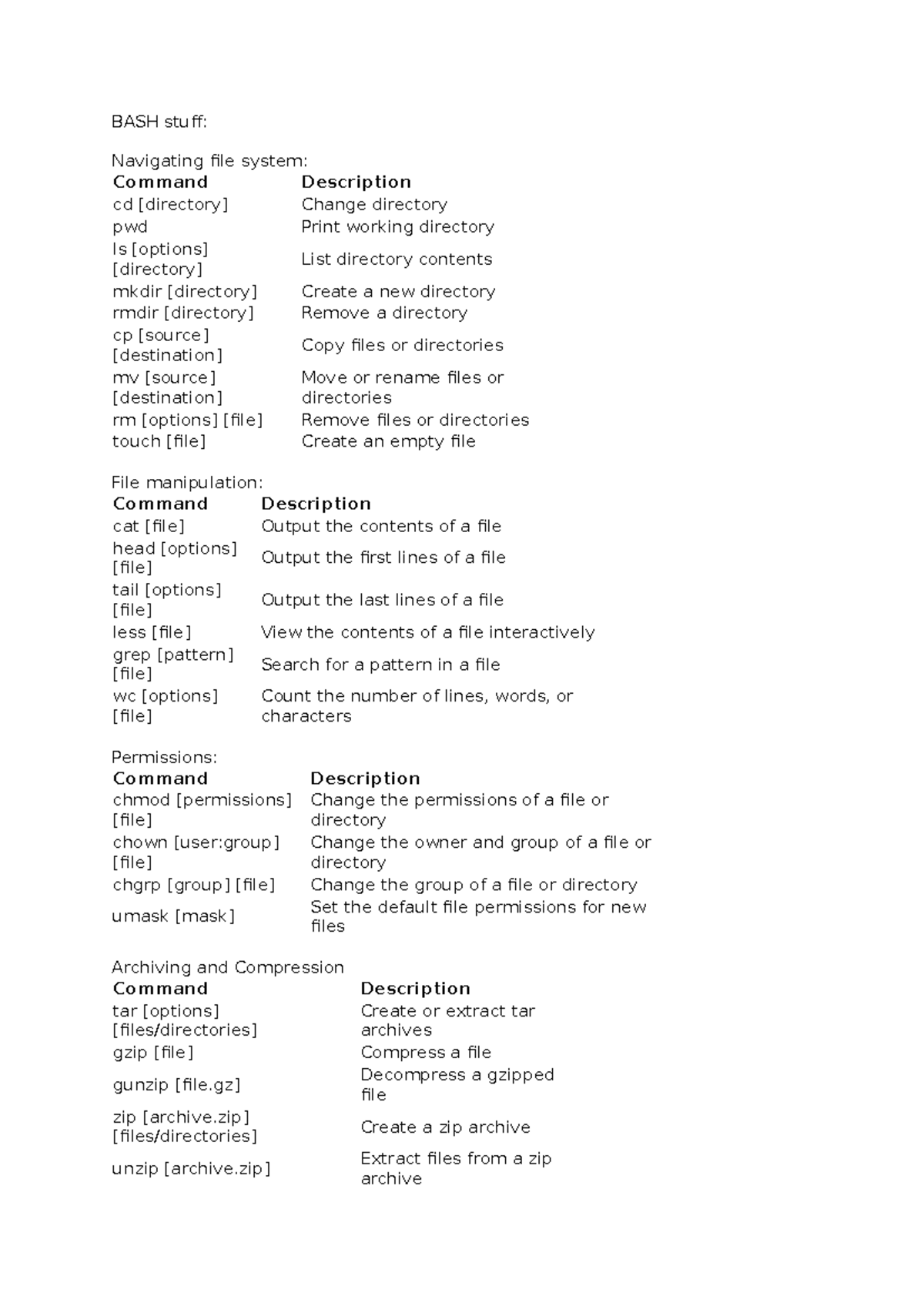 BASH Commands & File Management Notes - UTS - Studocu