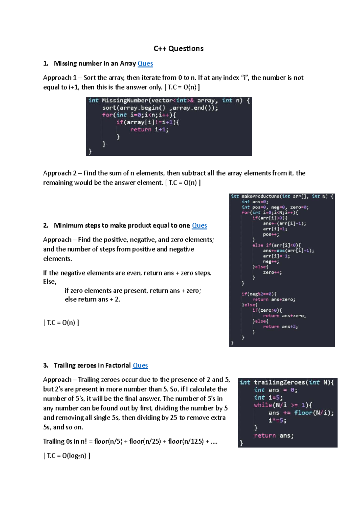 C++ Questions on Arrays and Hashing Techniques - Studocu
