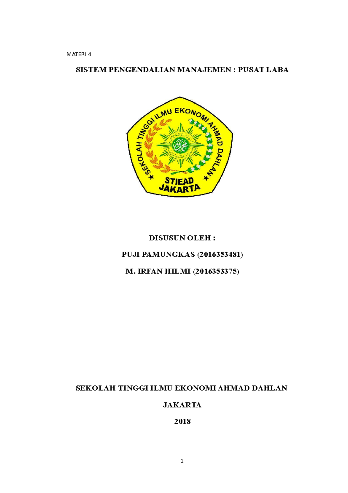 Materi 4: Pusat Laba dalam Sistem Pengendalian Manajemen - Document Preview